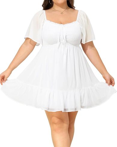 Plus Size Women's Sweetheart Neckline Dress Smocked Short Summer Sundress Chiffon Mini Cute Graduation Dresses in Kuwait