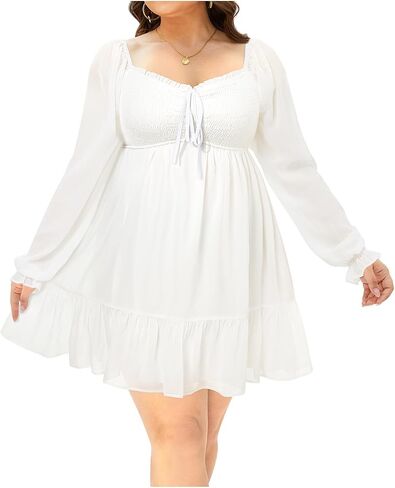 Plus Size Women's Sweetheart Neckline Dress Smocked Short Summer Sundress Chiffon Mini Cute Graduation Dresses in Kuwait