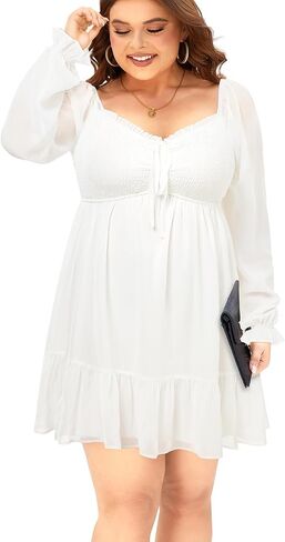 Plus Size Women's Sweetheart Neckline Dress Smocked Short Summer Sundress Chiffon Mini Cute Graduation Dresses in Kuwait