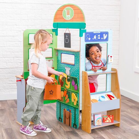 لعبة متجر البقالة الخشبية Let’s Pretend™ من KidKraft، العب وخبئها بعيدًا مع 18 ملحقًا، هدية للأعمار من 3 سنوات فما فوق in Kuwait