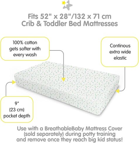 BreathableBaby Cotton Percale Fitted Sheet, for 52" x 28"/132 x 71 cm Crib & Toddler Bed Mattress, Airplanes (2-Pack) in Saudi Arabia