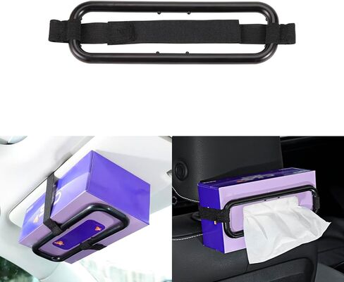 قطعة واحدة من رف تخزين صندوق المناشف الورقية لقناع السيارة، 8.4 بوصة × 2.7 بوصة، حامل خلفي للمقعد، رف مناشف ورقية للتعليق، مشبك تثبيت مناديل السيارة، مناسب لمعظم السيارات (أسود) in Kuwait