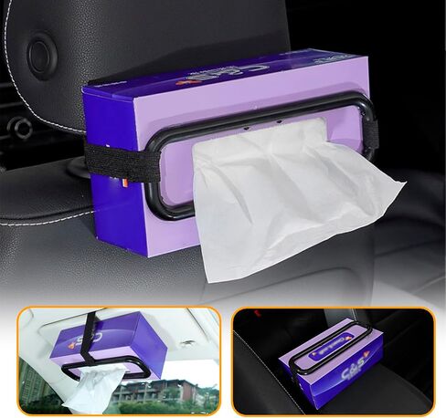 قطعة واحدة من رف تخزين صندوق المناشف الورقية لقناع السيارة، 8.4 بوصة × 2.7 بوصة، حامل خلفي للمقعد، رف مناشف ورقية للتعليق، مشبك تثبيت مناديل السيارة، مناسب لمعظم السيارات (أسود) in Kuwait