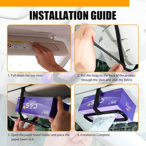 قطعة واحدة من رف تخزين صندوق المناشف الورقية لقناع السيارة، 8.4 بوصة × 2.7 بوصة، حامل خلفي للمقعد، رف مناشف ورقية للتعليق، مشبك تثبيت مناديل السيارة، مناسب لمعظم السيارات (أسود) in Kuwait