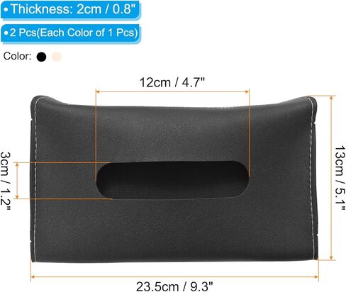PATIKIL Car Tissue Holder Set, 2 Pcs PU Leather Rectangle Napkin Paper Towel Dispenser Box Case with Elastic Strap for Car Sun Visor Seat, Black Beige in Saudi Arabia