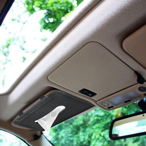 PATIKIL Car Tissue Holder Set, 2 Pcs PU Leather Rectangle Napkin Paper Towel Dispenser Box Case with Elastic Strap for Car Sun Visor Seat, Black Beige in Saudi Arabia