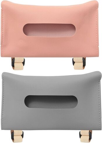 PATIKIL Car Tissue Holder Set, 2 Pcs PU Leather Rectangle Napkin Paper Towel Dispenser Box Case with Elastic Strap for Car Sun Visor Seat, Black Beige in Saudi Arabia