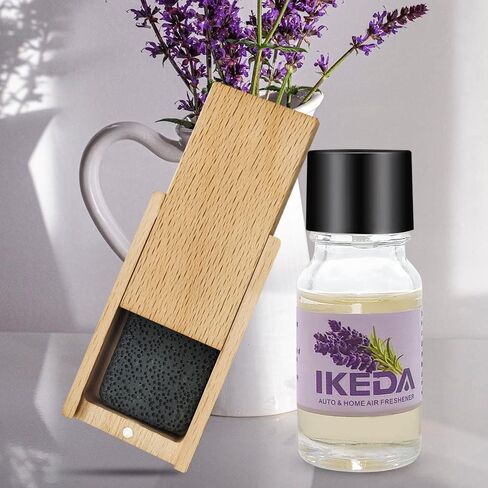 Ikeda Car Air Freshener: Fragrance Diffuser Wood Box | Car Scents | Automative Air Fresheners | With One Essenital Oil | With Volcanic Stone | For Auto Home | 1 set (Lavender) in Saudi Arabia