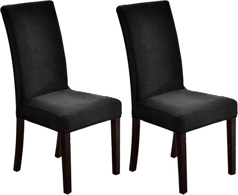Dining Room Velvet Chair Covers Set of 2, Stretch Soft Parson Chair Slipcover Washable Chair Protector for Home, Hotel, Banquet Black 2 pcs in Saudi Arabia