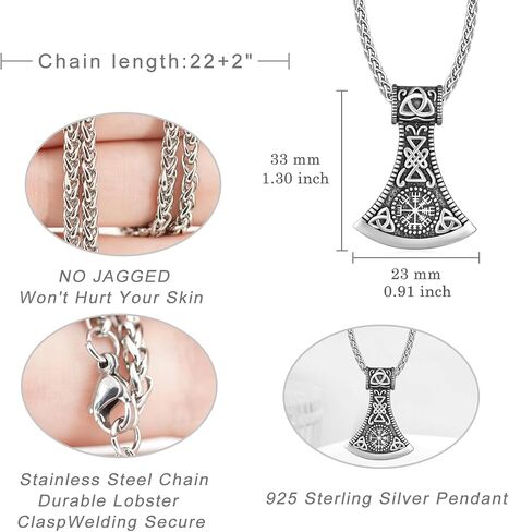Viking Necklace for Men 925 Sterling Silver Viking Axe Necklace Norse Viking Gifts for Men Women in Saudi Arabia