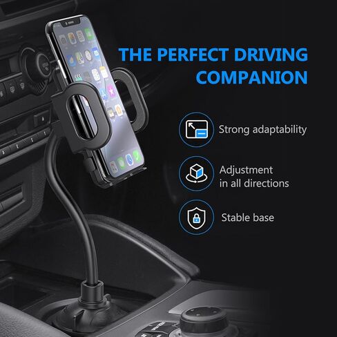 قطعة واحدة من حامل أكواب السيارة، حامل الهاتف الخليوي العالمي للسيارة، حامل الهاتف الخليوي قابل للتعديل بزاوية 360 درجة، حامل هاتف السيارة يناسب معظم الهواتف الذكية (أسود) in Kuwait