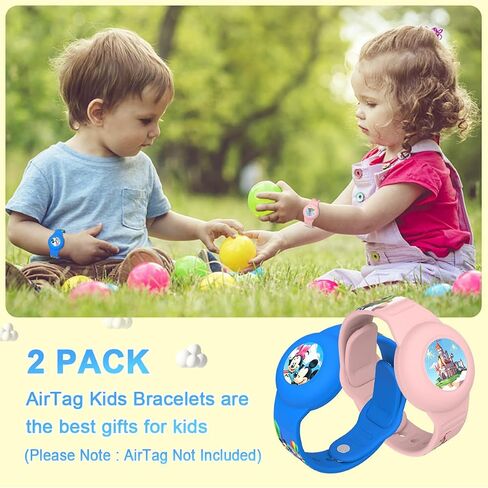 2 Pack Compatible for AirTag Bracelet Kids, Waterproof Cute Cartoon Air tag Holder with Airtag Bracelet Design, Full Coverage Anti-Lost Soft Silicone Airtag Hidden Accessories for Child (Blue&Pink) in Saudi Arabia