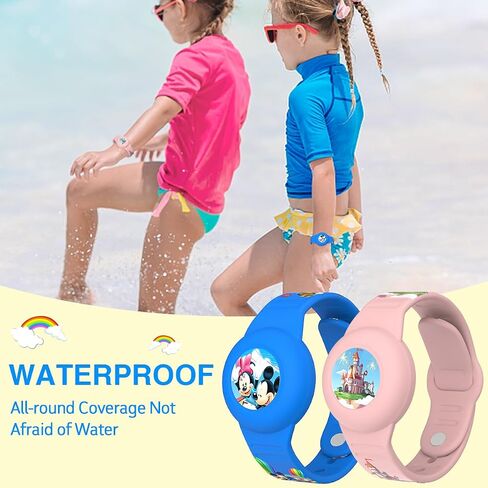 2 Pack Compatible for AirTag Bracelet Kids, Waterproof Cute Cartoon Air tag Holder with Airtag Bracelet Design, Full Coverage Anti-Lost Soft Silicone Airtag Hidden Accessories for Child (Blue&Pink) in Saudi Arabia