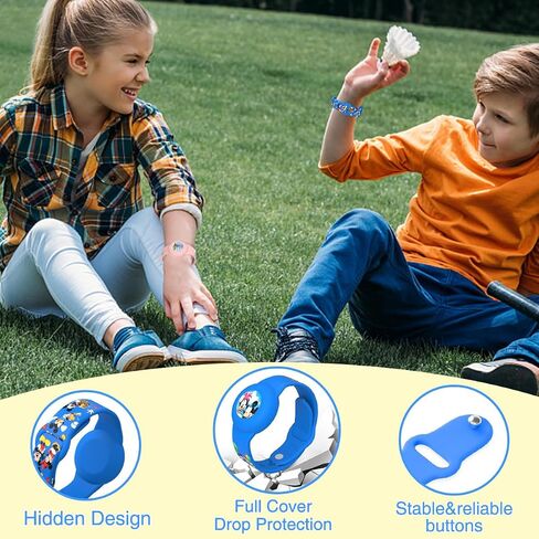 2 Pack Compatible for AirTag Bracelet Kids, Waterproof Cute Cartoon Air tag Holder with Airtag Bracelet Design, Full Coverage Anti-Lost Soft Silicone Airtag Hidden Accessories for Child (Blue&Pink) in Saudi Arabia