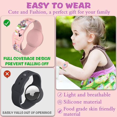2 Pack Compatible for AirTag Bracelet Kids, Waterproof Cute Cartoon Air tag Holder with Airtag Bracelet Design, Full Coverage Anti-Lost Soft Silicone Airtag Hidden Accessories for Child (Blue&Pink) in Saudi Arabia