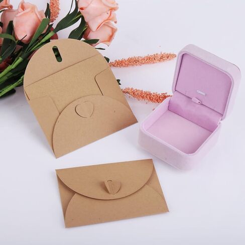 Gift Card Envelopes, 25 Pack 4.13 x 2.75 inch Gift Card Holders with 25 Blank Card, Kraft Paper Envelopes, Cute Envelopes with Heart Clasp for Gift Cards in Saudi Arabia