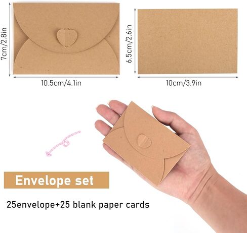 Gift Card Envelopes, 25 Pack 4.13 x 2.75 inch Gift Card Holders with 25 Blank Card, Kraft Paper Envelopes, Cute Envelopes with Heart Clasp for Gift Cards in Saudi Arabia