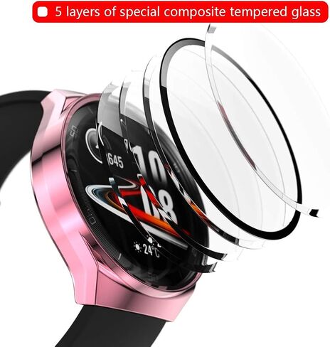 Full Cover Case Compatible with Huawei Watch GT 2e Screen Protector Case, Tempered Glass Film Cases Shock-Proof and Scratch-Resistant Protector Cover Case for Huawei GT 2e Smartwatch (Black) in Saudi Arabia