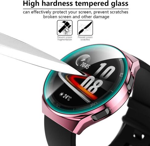 Full Cover Case Compatible with Huawei Watch GT 2e Screen Protector Case, Tempered Glass Film Cases Shock-Proof and Scratch-Resistant Protector Cover Case for Huawei GT 2e Smartwatch (Black) in Saudi Arabia