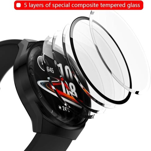 Full Cover Case Compatible with Huawei Watch GT 2e Screen Protector Case, Tempered Glass Film Cases Shock-Proof and Scratch-Resistant Protector Cover Case for Huawei GT 2e Smartwatch (Black) in Saudi Arabia