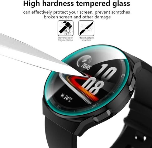 Full Cover Case Compatible with Huawei Watch GT 2e Screen Protector Case, Tempered Glass Film Cases Shock-Proof and Scratch-Resistant Protector Cover Case for Huawei GT 2e Smartwatch (Black) in Saudi Arabia
