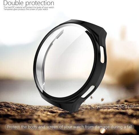 Full Cover Case Compatible with Huawei Watch GT 2e Screen Protector Case, Tempered Glass Film Cases Shock-Proof and Scratch-Resistant Protector Cover Case for Huawei GT 2e Smartwatch (Black) in Saudi Arabia