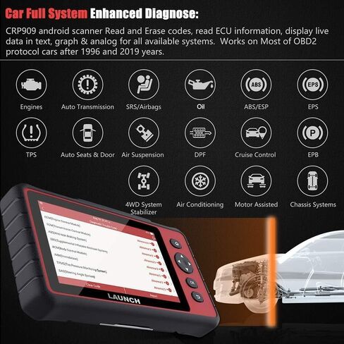 LAUNCH CRP909E Elite Full System Obd2 Scanner، 2024 OE-Level Car Diagnostic Scan Tool، 28+ خدمة إعادة الضبط، TPMS، SAS، DPF، نزيف ABS، تحديث مجاني لمدة عامين in Saudi Arabia