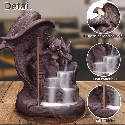 مبخرة بخور التنين ذات التدفق الخلفي، شعلات شلال البخور السيراميكية، حاملات شلال نافورة البخور، حامل عصا البخور مع 100 مخروط بخور ذو تدفق خلفي و40 عصا بخور in Kuwait