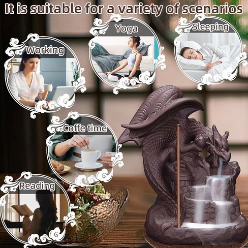 مبخرة بخور التنين ذات التدفق الخلفي، شعلات شلال البخور السيراميكية، حاملات شلال نافورة البخور، حامل عصا البخور مع 100 مخروط بخور ذو تدفق خلفي و40 عصا بخور in Kuwait