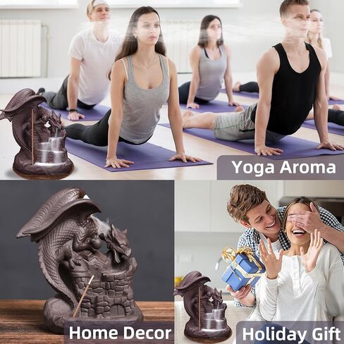 مبخرة بخور التنين ذات التدفق الخلفي، شعلات شلال البخور السيراميكية، حاملات شلال نافورة البخور، حامل عصا البخور مع 100 مخروط بخور ذو تدفق خلفي و40 عصا بخور in Kuwait