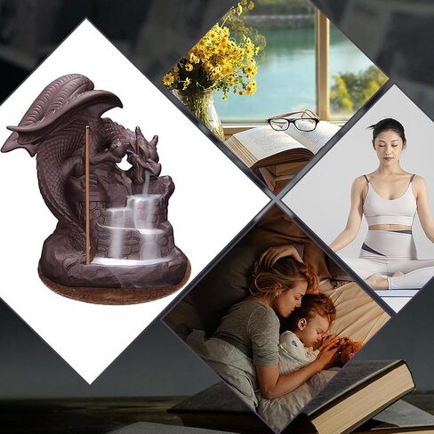 مبخرة بخور التنين ذات التدفق الخلفي، شعلات شلال البخور السيراميكية، حاملات شلال نافورة البخور، حامل عصا البخور مع 100 مخروط بخور ذو تدفق خلفي و40 عصا بخور in Kuwait