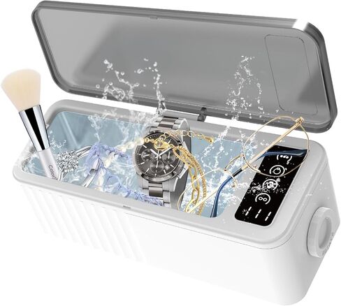 منظف ​​شخصي بالموجات فوق الصوتية 15.2 أونصة 45 كيلو هرتز مع مؤقت رقمي 4 أوضاع احترافية لفرشاة المكياج والمجوهرات ونظارات أسنان وساعات شفرة الحلاقة وأقراط العملات المعدنية (أبيض) in Kuwait