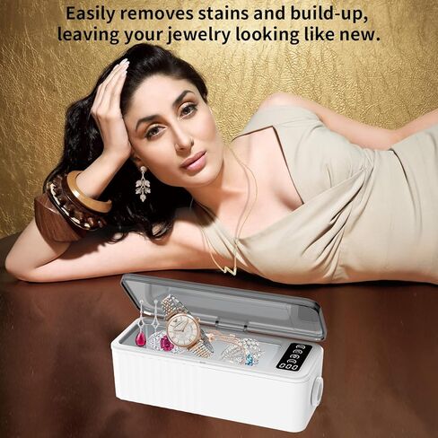 منظف ​​شخصي بالموجات فوق الصوتية 15.2 أونصة 45 كيلو هرتز مع مؤقت رقمي 4 أوضاع احترافية لفرشاة المكياج والمجوهرات ونظارات أسنان وساعات شفرة الحلاقة وأقراط العملات المعدنية (أبيض) in Kuwait