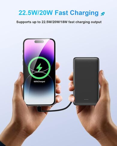 12000mAh Portable Charger IPhone Power Bank External Battery Pack 22.5W/PD20W Fast Charging With Built In LT/Type-C Cables And USB Output For IPhone15/14/13 series Samsung Android Cell Phones And More in Saudi Arabia