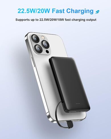 12000mAh Portable Charger IPhone Power Bank External Battery Pack 22.5W/PD20W Fast Charging With Built In LT/Type-C Cables And USB Output For IPhone15/14/13 series Samsung Android Cell Phones And More in Saudi Arabia
