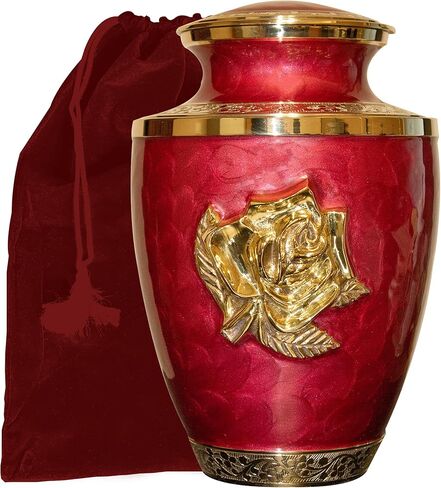 جرة حرق جنازة نحاسية كبيرة باللون الأحمر مع حقيبة مخملية، جرة جميلة مع زهرة الورد in Kuwait