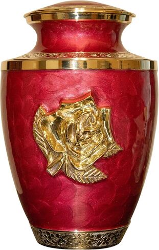 جرة حرق جنازة نحاسية كبيرة باللون الأحمر مع حقيبة مخملية، جرة جميلة مع زهرة الورد in Kuwait