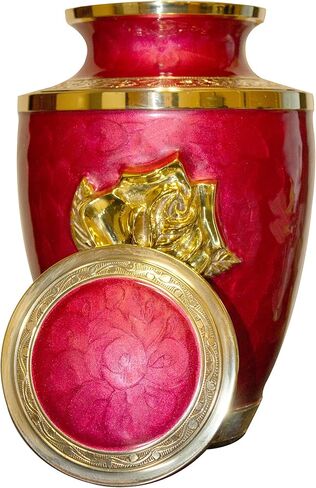 جرة حرق جنازة نحاسية كبيرة باللون الأحمر مع حقيبة مخملية، جرة جميلة مع زهرة الورد in Kuwait