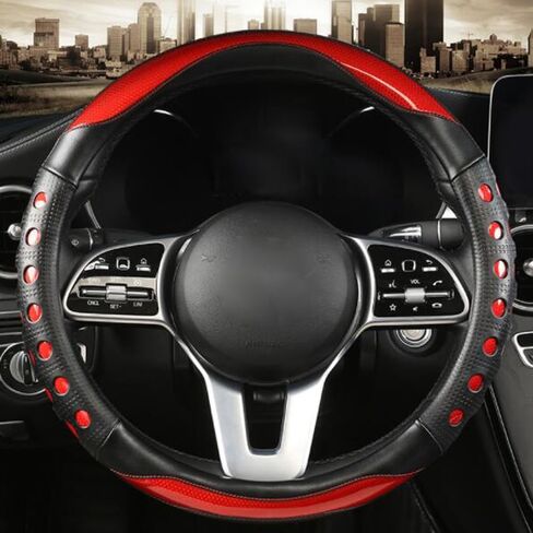 GZE Fashionable Leather Steering Wheel Cover Breathable Anti-Slip Sporty Four Seasons Universal 15 Inch Steering Wheel Cover (Blue) in Saudi Arabia