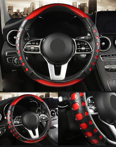 GZE Fashionable Leather Steering Wheel Cover Breathable Anti-Slip Sporty Four Seasons Universal 15 Inch Steering Wheel Cover (Blue) in Saudi Arabia