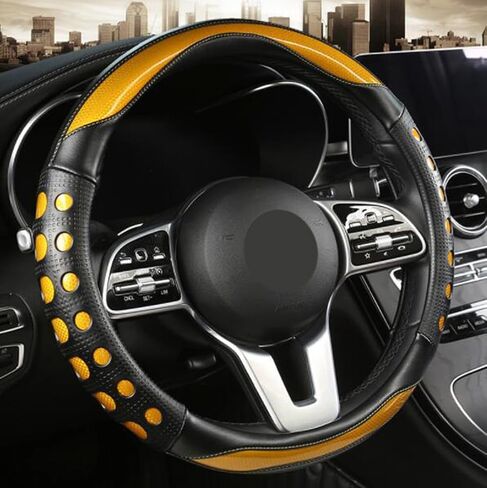 GZE Fashionable Leather Steering Wheel Cover Breathable Anti-Slip Sporty Four Seasons Universal 15 Inch Steering Wheel Cover (Blue) in Saudi Arabia