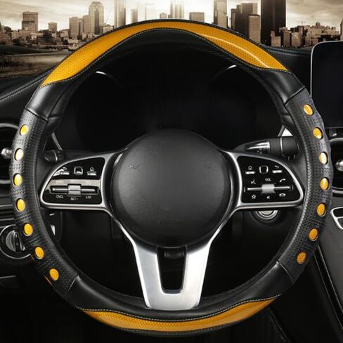 GZE Fashionable Leather Steering Wheel Cover Breathable Anti-Slip Sporty Four Seasons Universal 15 Inch Steering Wheel Cover (Blue) in Saudi Arabia