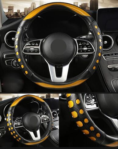 GZE Fashionable Leather Steering Wheel Cover Breathable Anti-Slip Sporty Four Seasons Universal 15 Inch Steering Wheel Cover (Blue) in Saudi Arabia