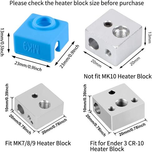 Aokin 3D Printer Hotend سيليكون جورب سخان غطاء سيليكون لـ Creality Ender 3، Ender 3 Pro، Ender 5، Ender 5 Pro، CR-10/10S، Anet A8، MK7/8/9 Hotend، أزرق، 3 قطع in Kuwait