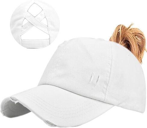 Enwokran Women Ponytail Hat Baseball Cap, Adjustable Criss Cross Buns Ponycaps High Bun Cotton Distressed Dad Trucker Hats in Saudi Arabia