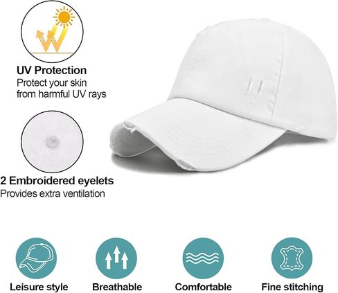 Enwokran Women Ponytail Hat Baseball Cap, Adjustable Criss Cross Buns Ponycaps High Bun Cotton Distressed Dad Trucker Hats in Saudi Arabia