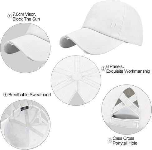 Enwokran Women Ponytail Hat Baseball Cap, Adjustable Criss Cross Buns Ponycaps High Bun Cotton Distressed Dad Trucker Hats in Saudi Arabia