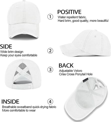 Enwokran Women Ponytail Hat Baseball Cap, Adjustable Criss Cross Buns Ponycaps High Bun Cotton Distressed Dad Trucker Hats in Saudi Arabia