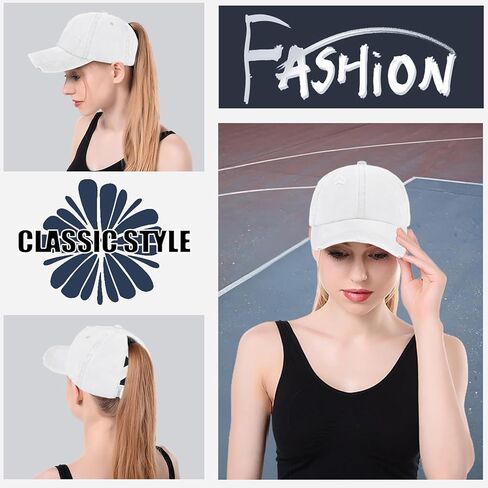 Enwokran Women Ponytail Hat Baseball Cap, Adjustable Criss Cross Buns Ponycaps High Bun Cotton Distressed Dad Trucker Hats in Saudi Arabia
