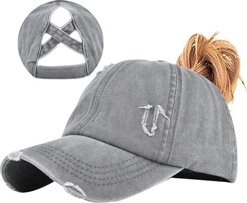 Enwokran Women Ponytail Hat Baseball Cap, Adjustable Criss Cross Buns Ponycaps High Bun Cotton Distressed Dad Trucker Hats in Saudi Arabia
